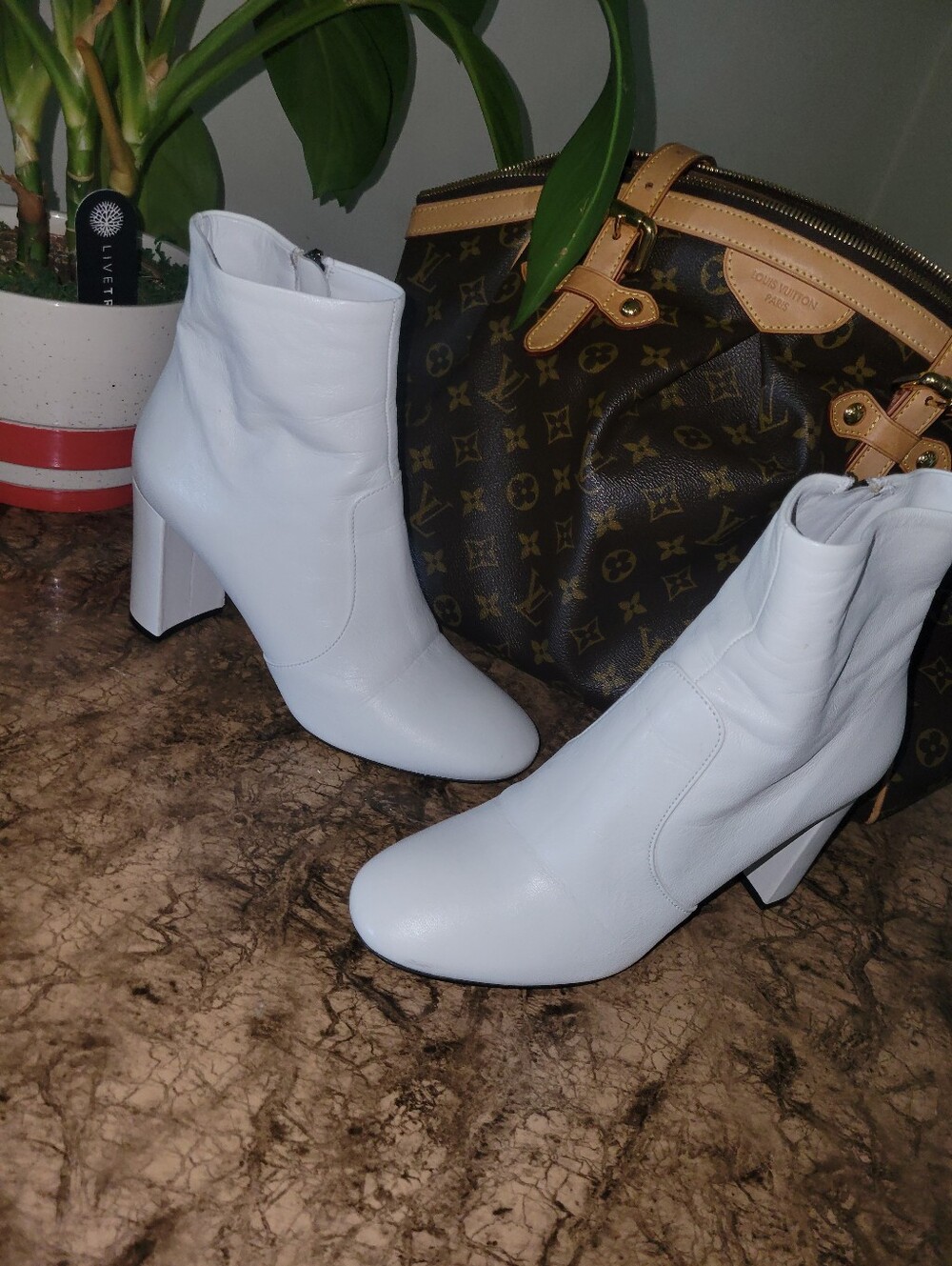 PRADA White Leather Mid Ankle Block Heel Boots 37